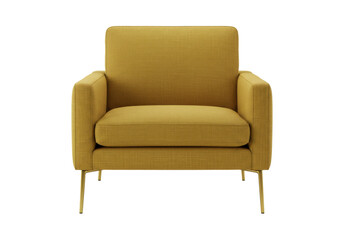 Fototapeta premium Modern mustard yellow armchair isolated on a clean background, contemporary furniture for living room or office space