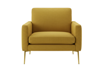 Modern mustard yellow armchair isolated on a clean background, contemporary furniture for living room or office space