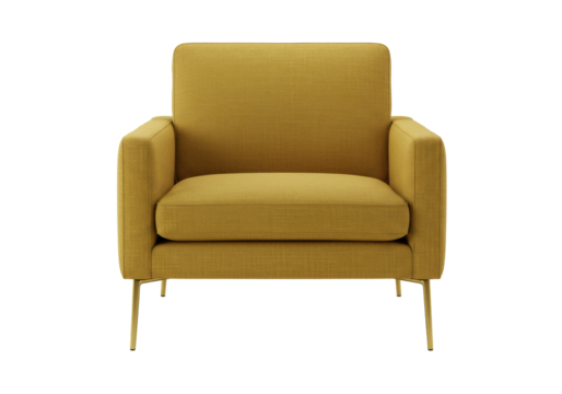 Modern mustard yellow armchair isolated on a clean background, contemporary furniture for living room or office space