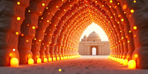 Obraz premium Illuminated passage leading to a building with a dome