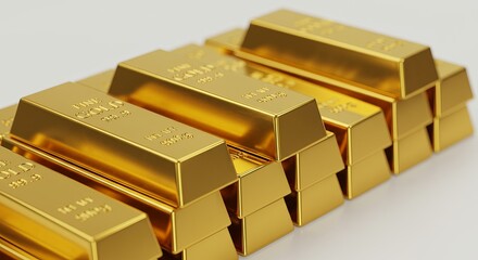 Stacks of pure 99.9, gold bars represent wealth, investment, and financial security
