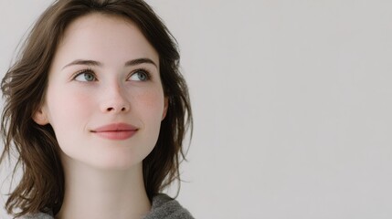 Fototapeta premium calm smiling girl mental health treatment of ptsd reactive aggression psychological mental and respiratory practices for stress relief anxiety disorders. Creative Banner. Copyspace image