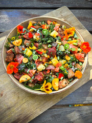 Brightly colored farm to table fresh salad - organic, healthy, vegetarian 