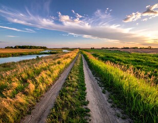 Rural Countryside Road at Sunset.