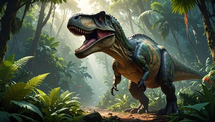 Dinosaur in a lush jungle