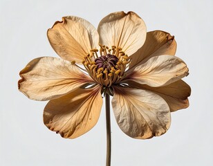 Dried Flower Close-up, Beige Petal, Botanical Art.