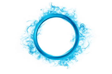 Blue circular frame with swirling light blue smoke isolated on a transparent background