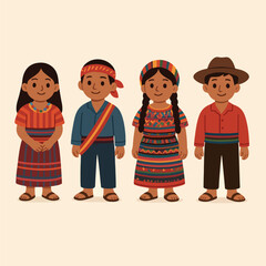 Indigenous kids with typical clothing from Nicaragua, Mexico, Honduras, el salvador, guatemala, ecuador, venezuela