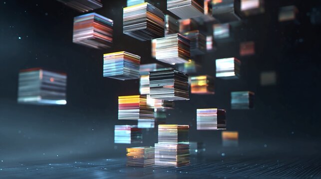 Modern abstract floating cubes with vibrant colors and futuristic design for innovative technology concepts and dynamic presentations, perfect for cutting edge business solutions