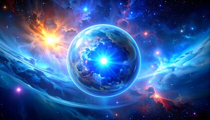 Obraz premium Cosmic sphere bathed in vibrant nebula light