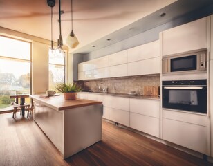 blurred modern kitchen with retro instagram style filter