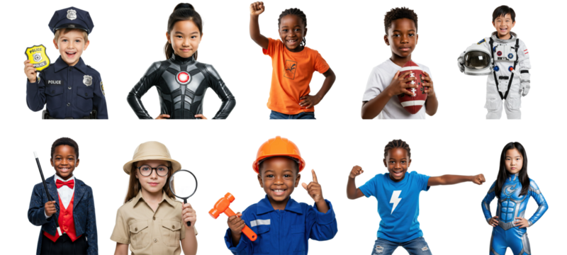 Diverse Children Dream Big Imagining Future Careers and Aspirations Isolated on Transparent Background