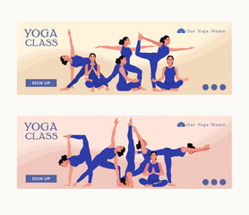 yoga-women-various-pose-landscape-web-banner-vector-illustration