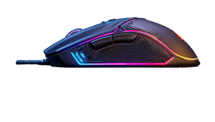 Side view of a gaming mouse with illuminated accents
