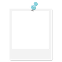 Blank Polaroid Photo Frame with Blue Pushpin on Transparent Background