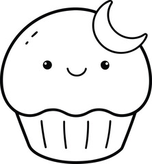 Funny cartoon illustration of a pig chef character with a smile drawing a sweet food cupcake for a fun child