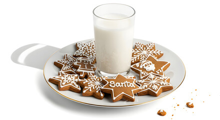 A delightful arrangement of star-shaped cookies and a glass of milk. The cookies are beautifully decorated, offering a treat for any occasion. The scene is set with a plate and a glass.