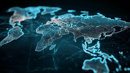 Visualize global connections with this dynamic world map, perfect for illustrating international business, technology networks, and worldwide trends in a modern, digital style