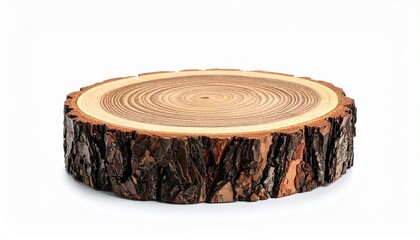 Close-up of a tree trunk cross-section showing detailed growth rings and natural bark texture, ideal for educational, rustic, or organic-themed visuals.