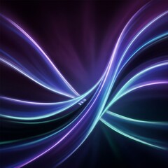 Abstract light trails in blue and purple hues on a dark background.