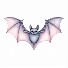 Obraz premium An adorable bat illustration with wings extended, centered, looking friendly and cute