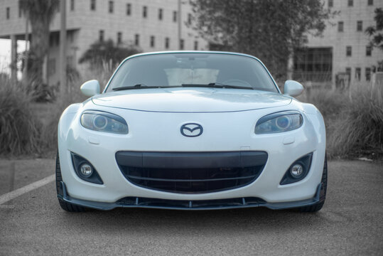 Airport City, Israel &ndash; 2025.09.26: White Mazda MX-5 Miata NC2 facelift third generation