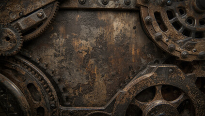 Closeup of old mechanical gears and metal texture with copy space