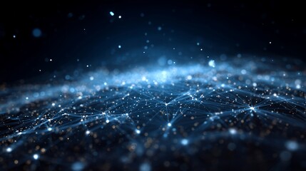 Abstract digital network. Glowing dots, lines on dark background, data visualization, connection