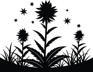 Prairie Blazing Star On Open Field Silhouette | Wildflower Meadow Vector Design