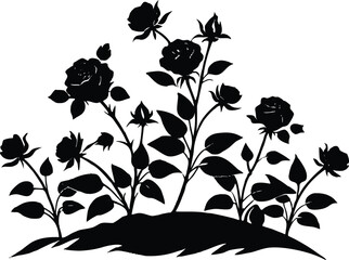 Wild Roses On Country Hill Silhouette | Rustic Floral Vector Design
