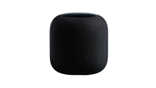 Black, rounded speaker, front view