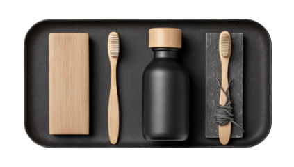 Dark tray holds natural care items