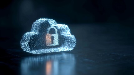 Secure cloud data storage with digital lock icon representing cybersecurity and data protection for business, technology, and finance, modern concept