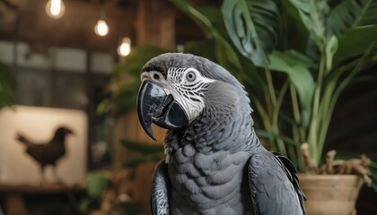 Grey parrot displaying vibrant feathers and unique features in a cozy indoor environment during daylight hours