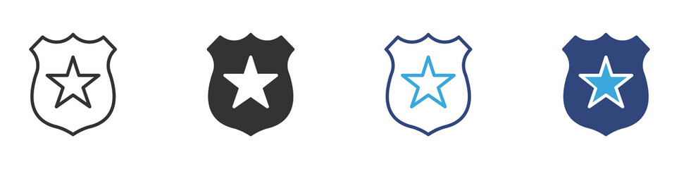 Police badge icon set in outline and flat style, vector illustration ,