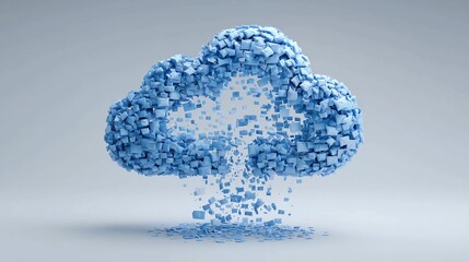 Digital cloud concept with floating envelopes representing data transfer and email communication in modern technology