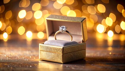 Small gift box with diamond ring inside, cinematic focus