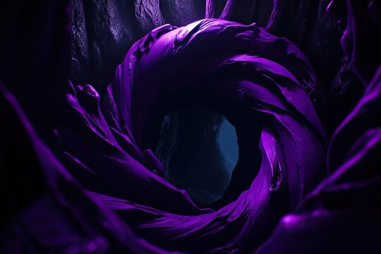 Deep purple swirling vortex in a dark cave-like space