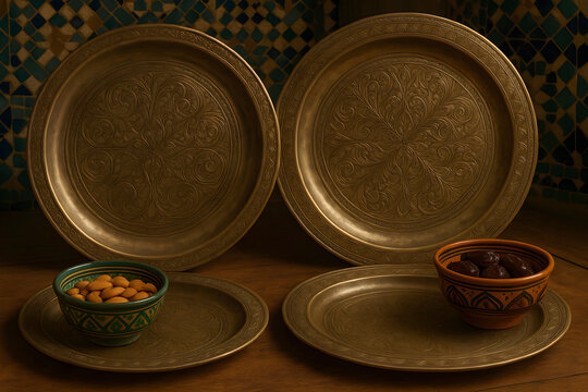 Elegant Brass Plates with Snacks