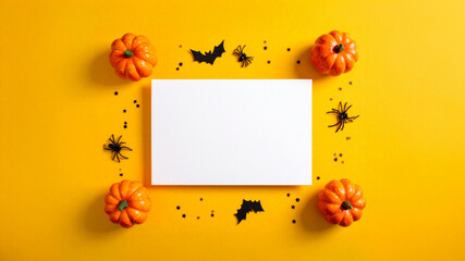 A Hint of Haunt and a Pop of Fun: A Minimalist Halloween Banner on a Spooky Yet Playful Yellow Backdrop