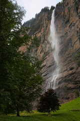 The Staubbach Falls, among the tallest in Switzerland, just outside the village of  Lauterbrunnen, Kanton Bern, Switzerland 