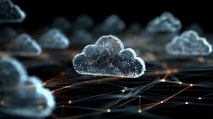 Dynamic cloud computing concept with interconnected data streams, representing global network and digital transformation for future technology