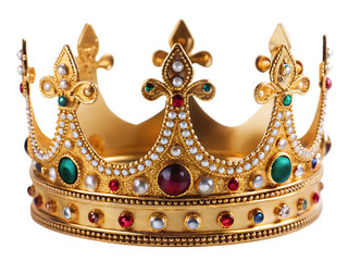 Ornate golden crown with jewels on white background isolated on a transparent background.PNG