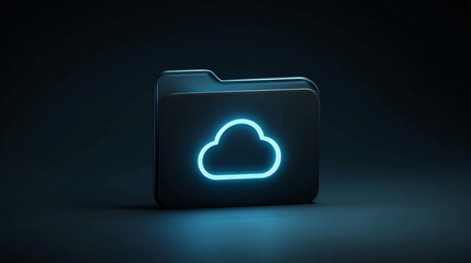 Modern cloud storage concept with glowing neon cloud icon in futuristic style, perfect for tech, data, and digital concepts