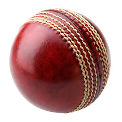 Red leather cricket ball with cream stitching isolated on a transparent background