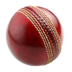Red leather cricket ball with raised seams isolated on a transparent background sport