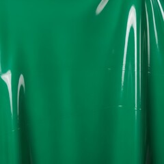 Glossy green latex fabric background with smooth, reflective texture and subtle folds. The surface gleams under light, creating a vibrant, futuristic, and high-contrast visual. Ideal for fashion