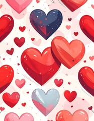 Whimsical arrangement of various-sized hearts in vibrant colors, a pattern