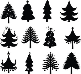 Obraz premium Stylized Christmas Tree and Gift Box Silhouettes: Holiday Celebration Vector Design Icons