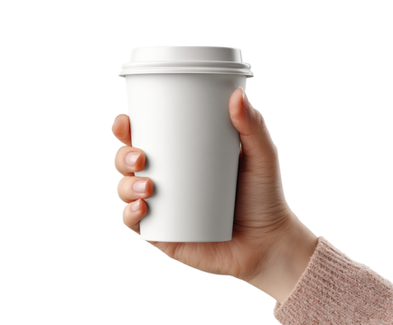 Hand holding a blank white coffee cup - Powered by Adobe